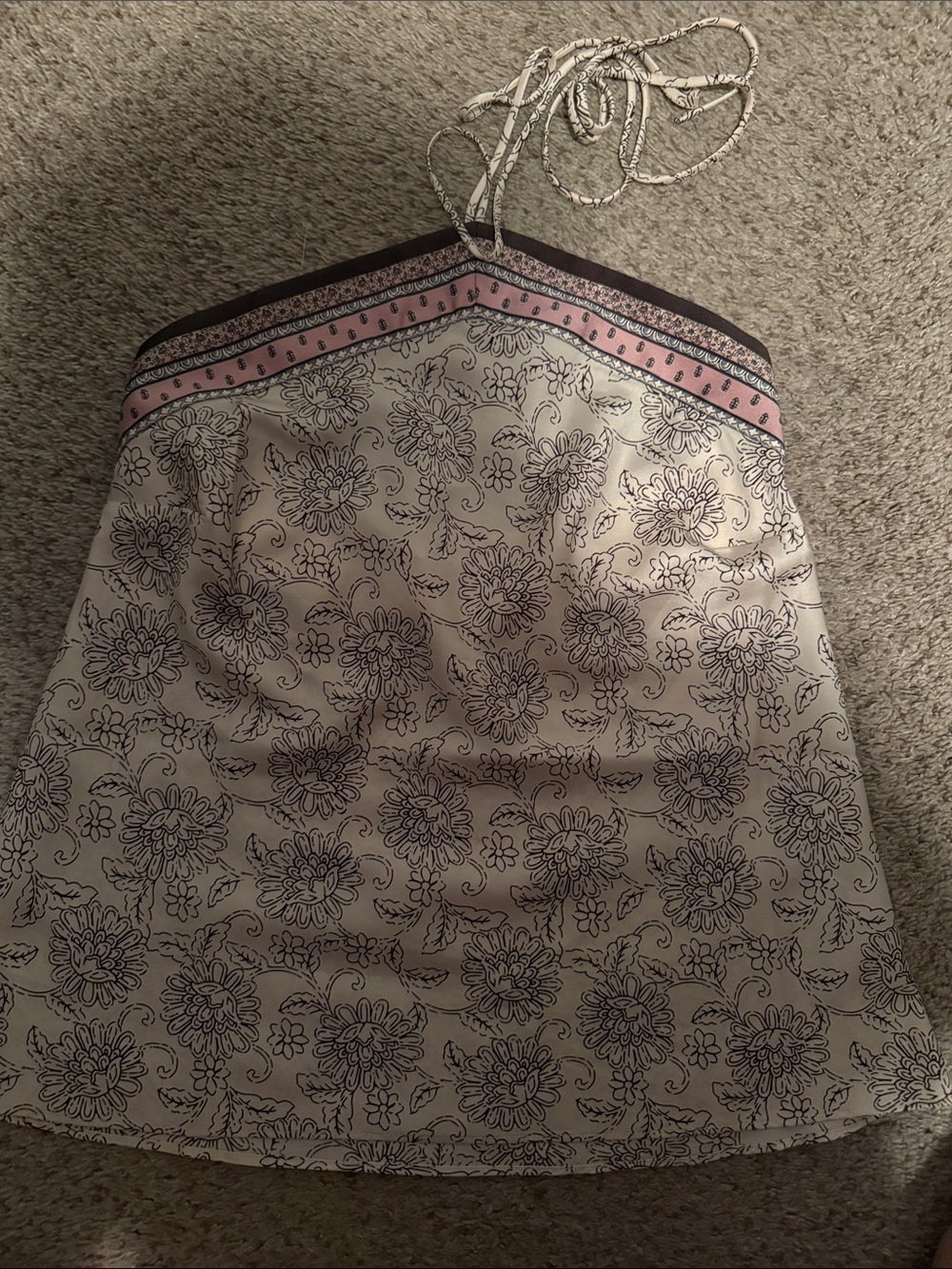 LOFT Cream Floral Skirt with Pink Trim